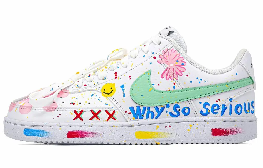 Nike Court Vision Low Mood Kaleidoscope Lightweight Low Top Skateboard Shoes Unisex White Green