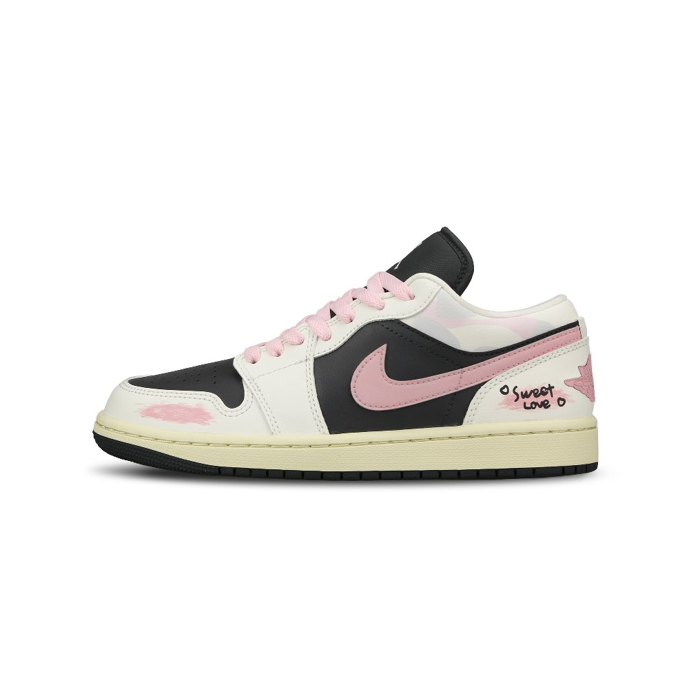 Jordan Air Jordan 1 Cushioning Anti-Slip And Wear-Resistant Low-Top Vintage Basketball Shoes Women's Black White Pink