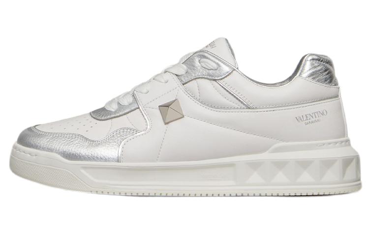 Valentino One Stud Low Top Stylish Skateboarding Shoes Men's Silver White