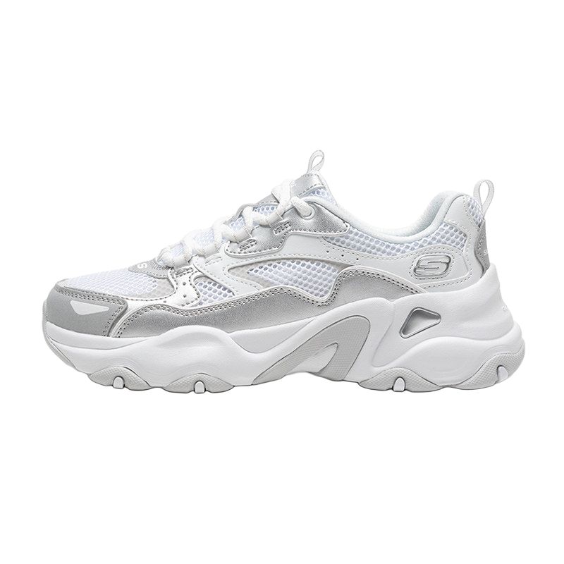 Skechers D'LITES 5.0 Low Top Chunky Sneakers Women's Silver White