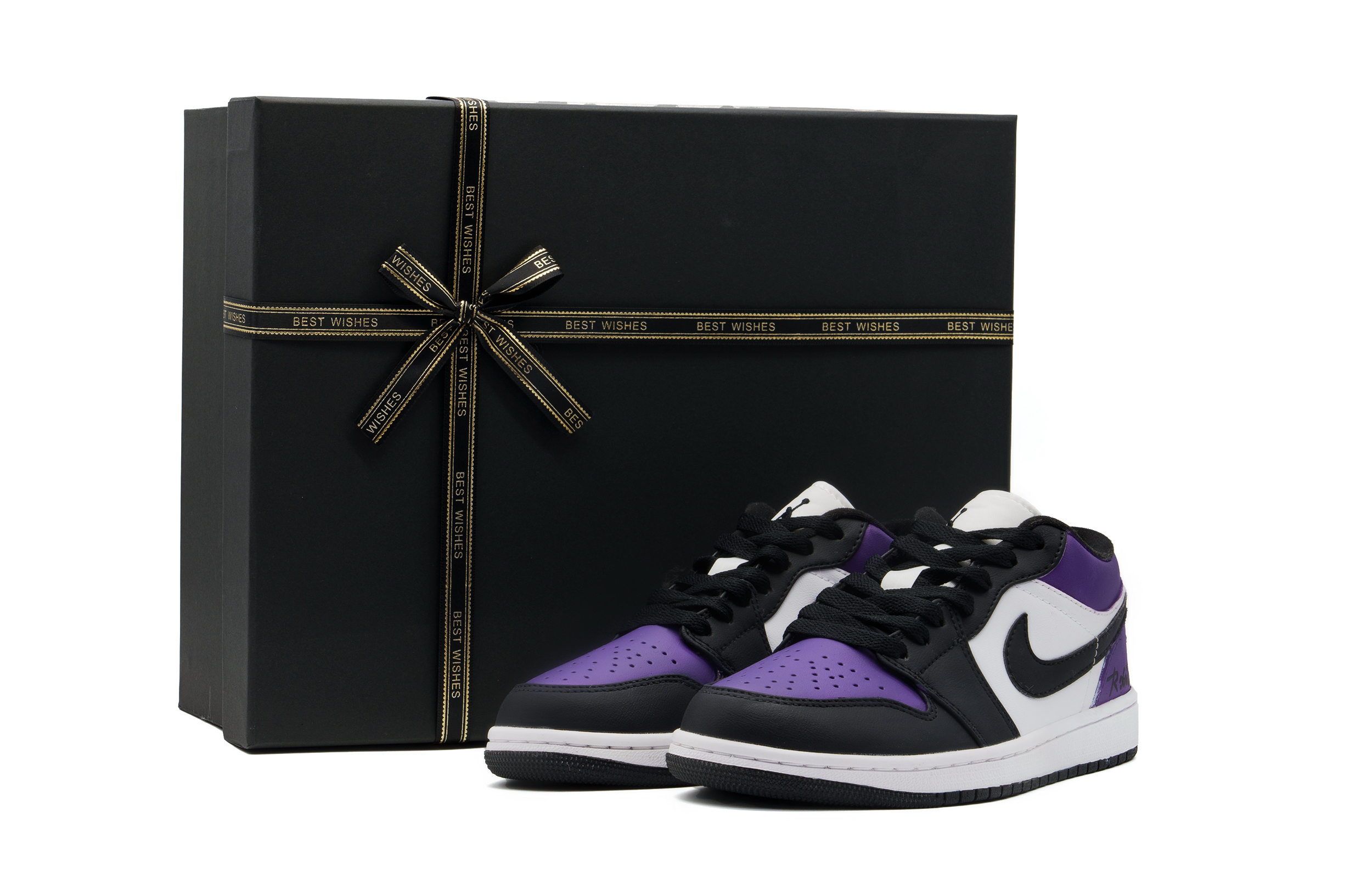 Jordan Air Jordan 1 Abrasion Resistant Low top Vintage Basketball Shoes Unisex Black White Purple