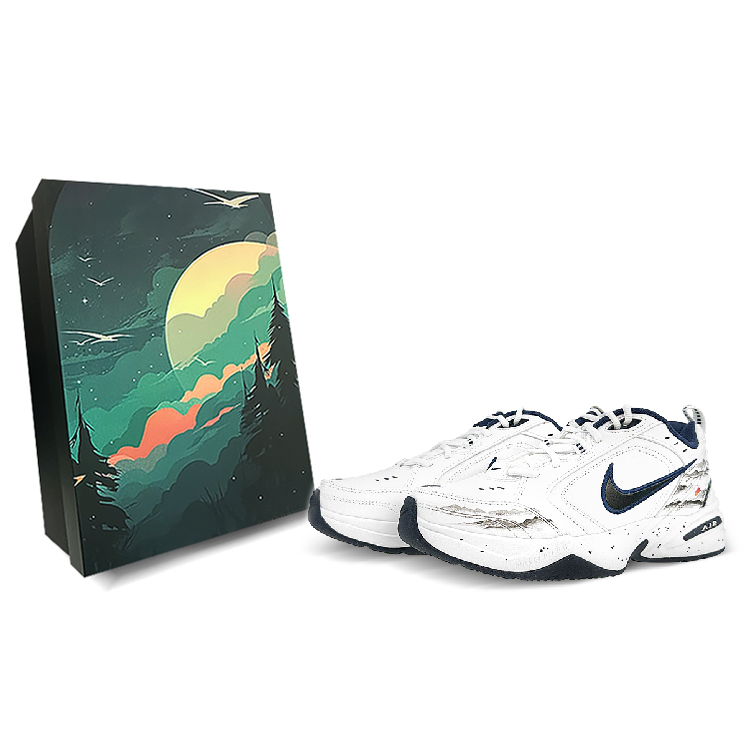 Nike Air Monarch 4 Anti-Slip And Wear-Resistant Height Increasing Low-Top Chunky Sneakers Unisex Black White