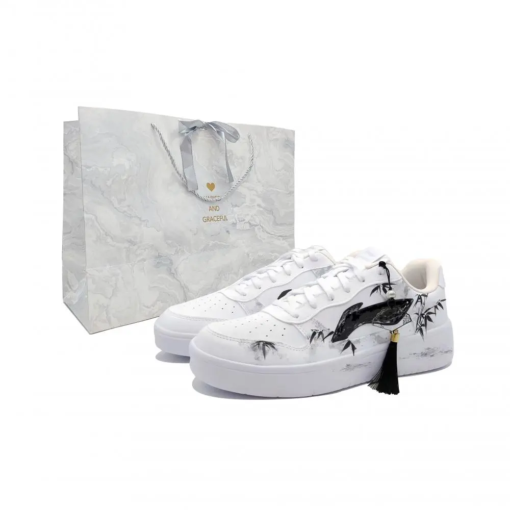 LiNing Pontoon Boats Abrasion Resistant, Lightweight, And Breathable Low top Skateboard Shoes Unisex White Black