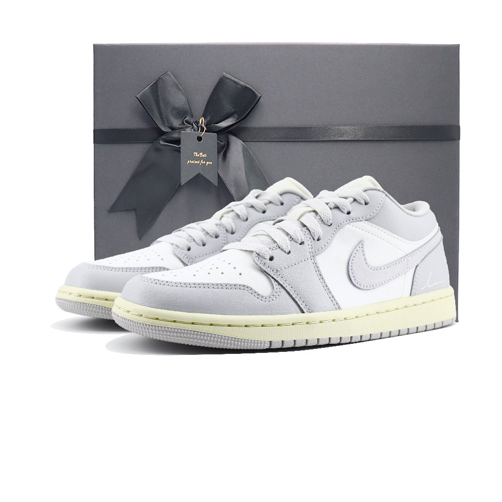 Jordan Air Jordan 1 Anti Slip Wear Resistant Low Top Vintage Basketball Shoes Unisex White Gray