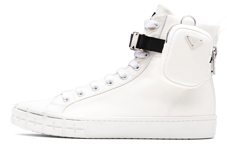 PRADA Wheel High Top Canvas Shoes Men's White