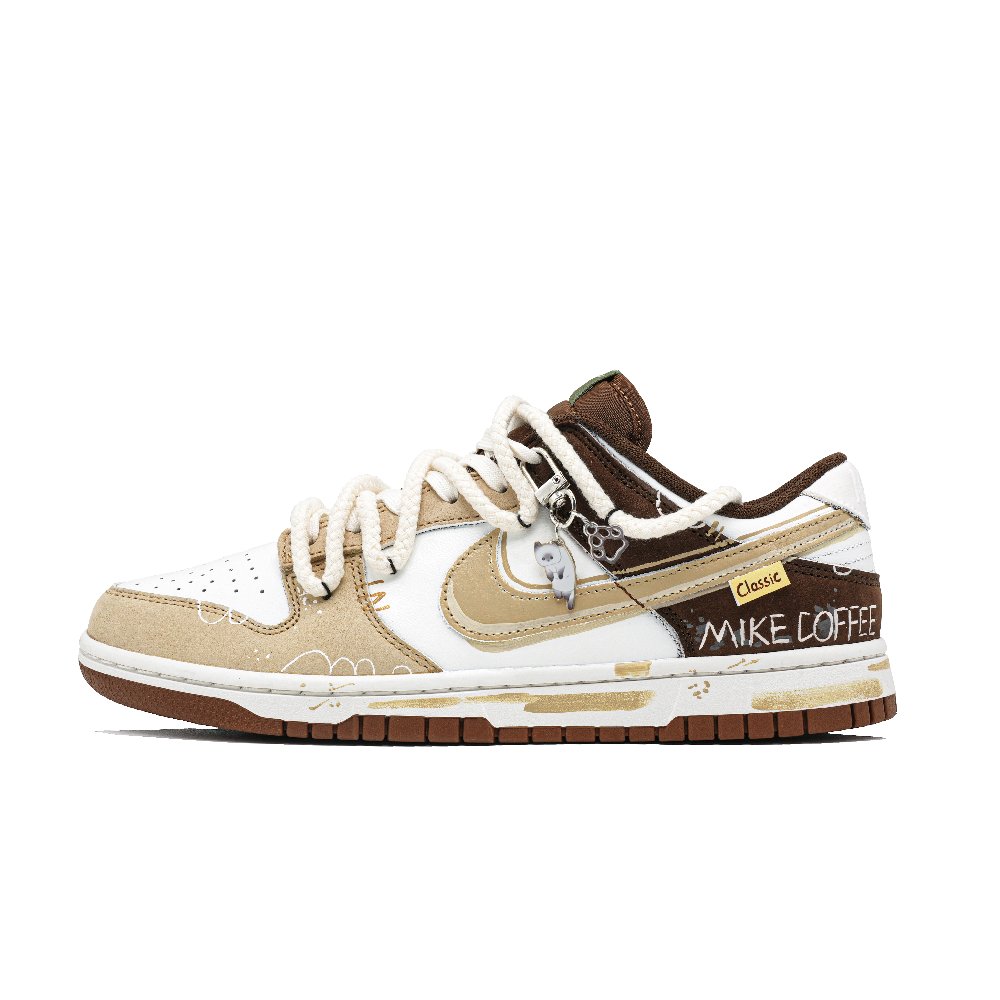 Nike Dunk Kitten Café Anti Slip Wear Resistant Low Top Skateboard Shoes Unisex White Brown