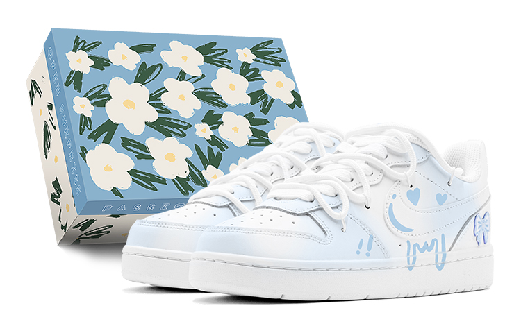 Nike Court Borough Ice Blue Heart Low Top Skateboard Shoes Women's Blue White