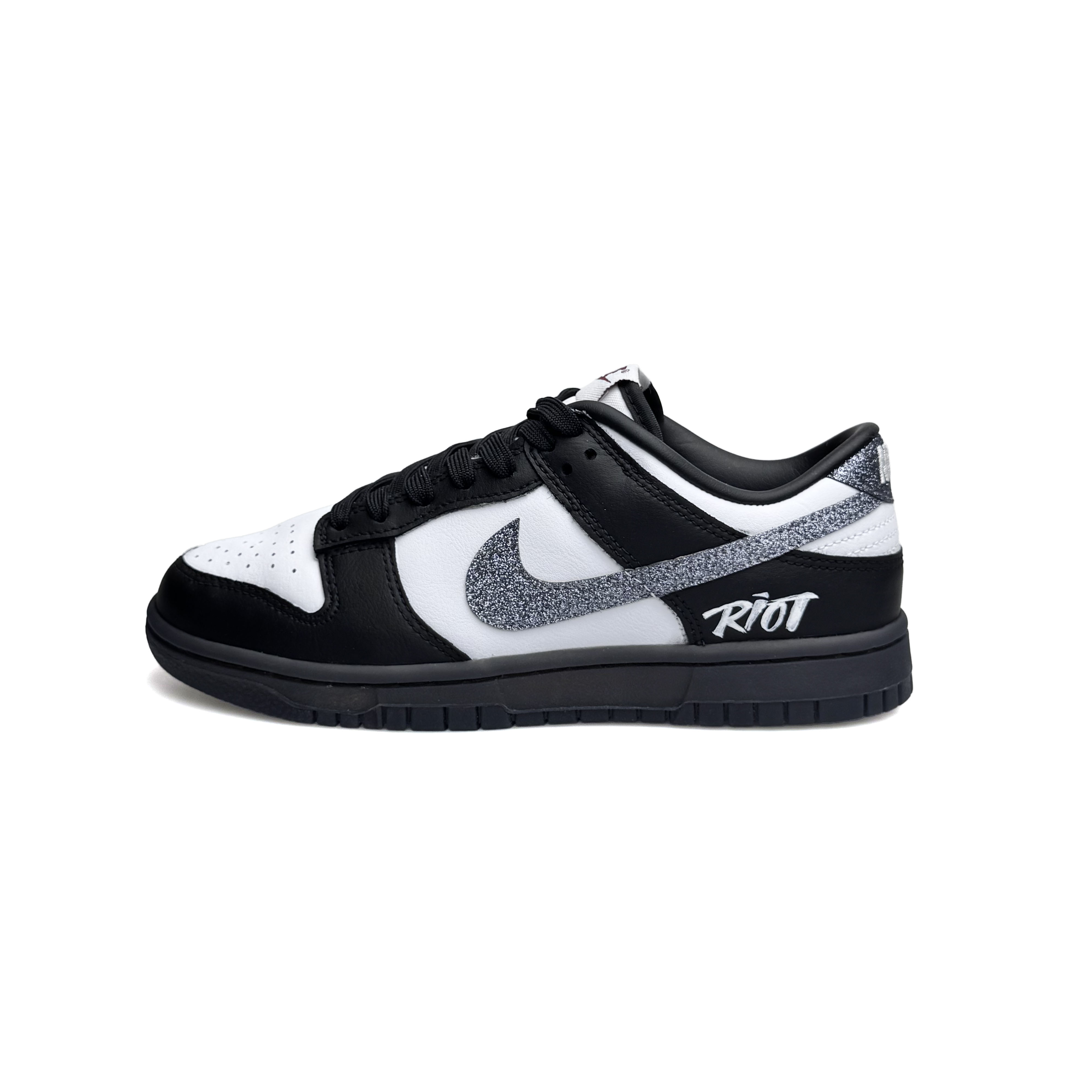 Nike Dunk Low 'Glitter Swoosh' Black White Angel · Silver Flame Low top Skateboard Shoes Women's