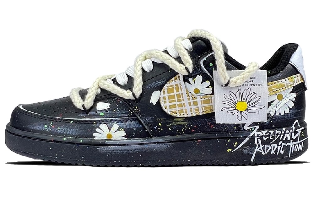 Nike Court Vision Footprint Creative Midnight Blossom Anti-Slip Wear-Resistant Low-Top Skateboard Shoes Unisex Black