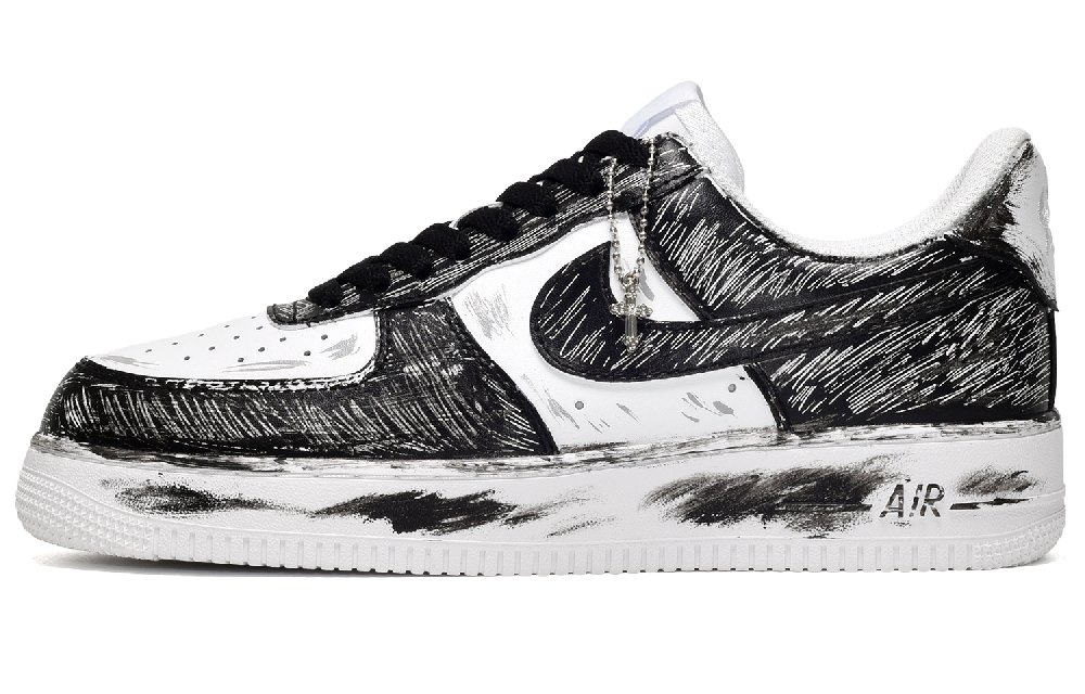 Nike Air Force 1 Low CUS ID Sketching Life Low-Top Skateboard Shoes Unisex Black White