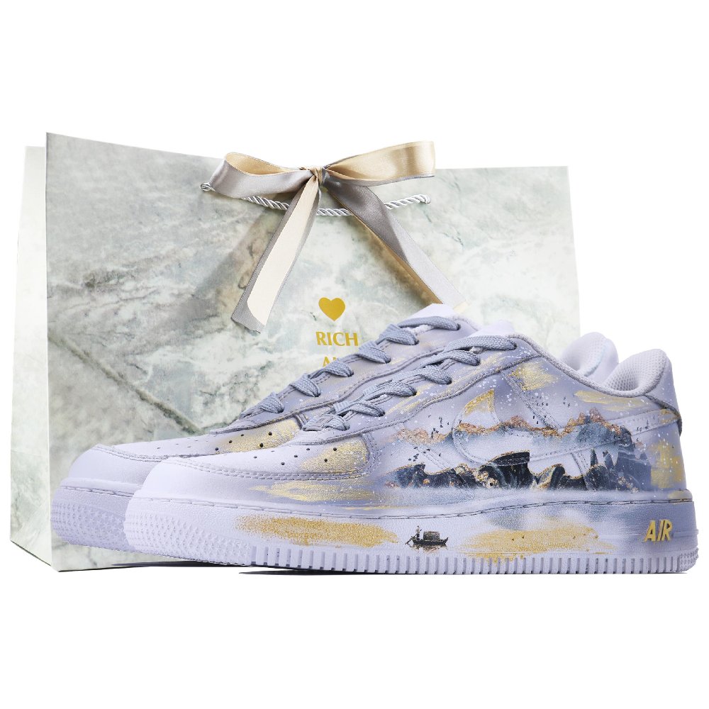 Nike Air Force 1 Wear-Resistant Low-Top Skateboard Shoes Unisex Gray White Gold