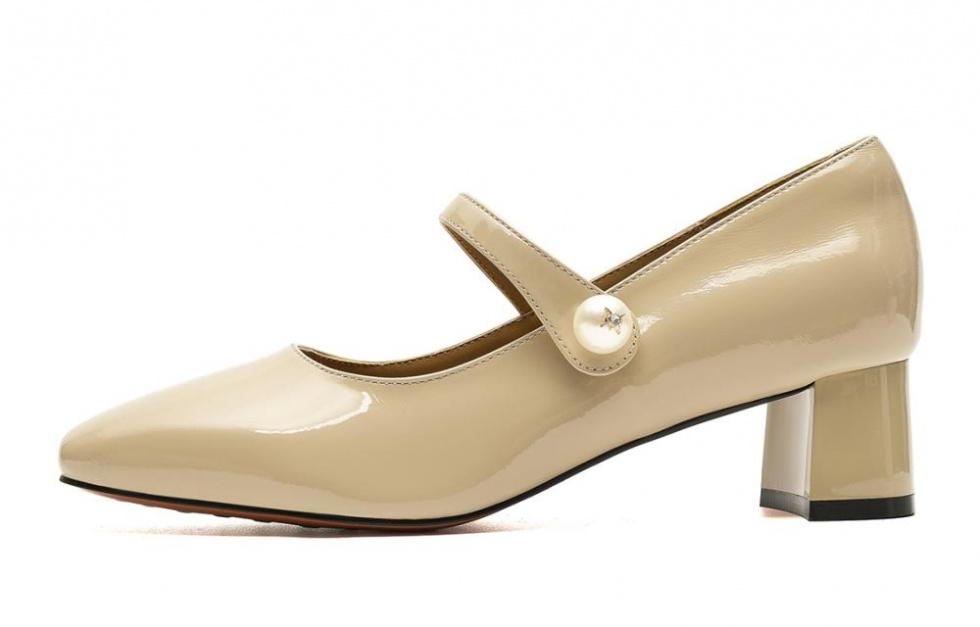 EBLAN Chunky Heel Mary Jane Shoes 4.5cm Women's Apricot