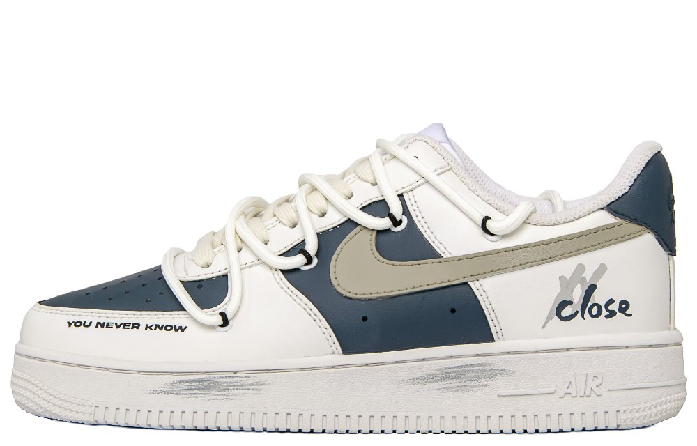 Nike Air Force 1 Heartbeat Approaching Abrasion Resistant Low Top Skateboard Shoes Men's Beige White Blue