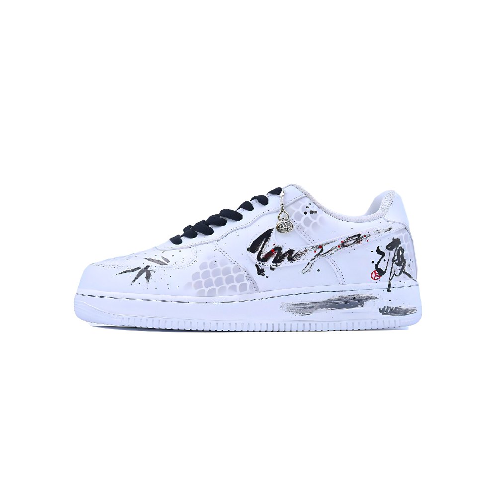 Nike Air Force 1 Bamboo Ink Abrasion Resistant Low Top Skateboard Shoes Unisex Black White