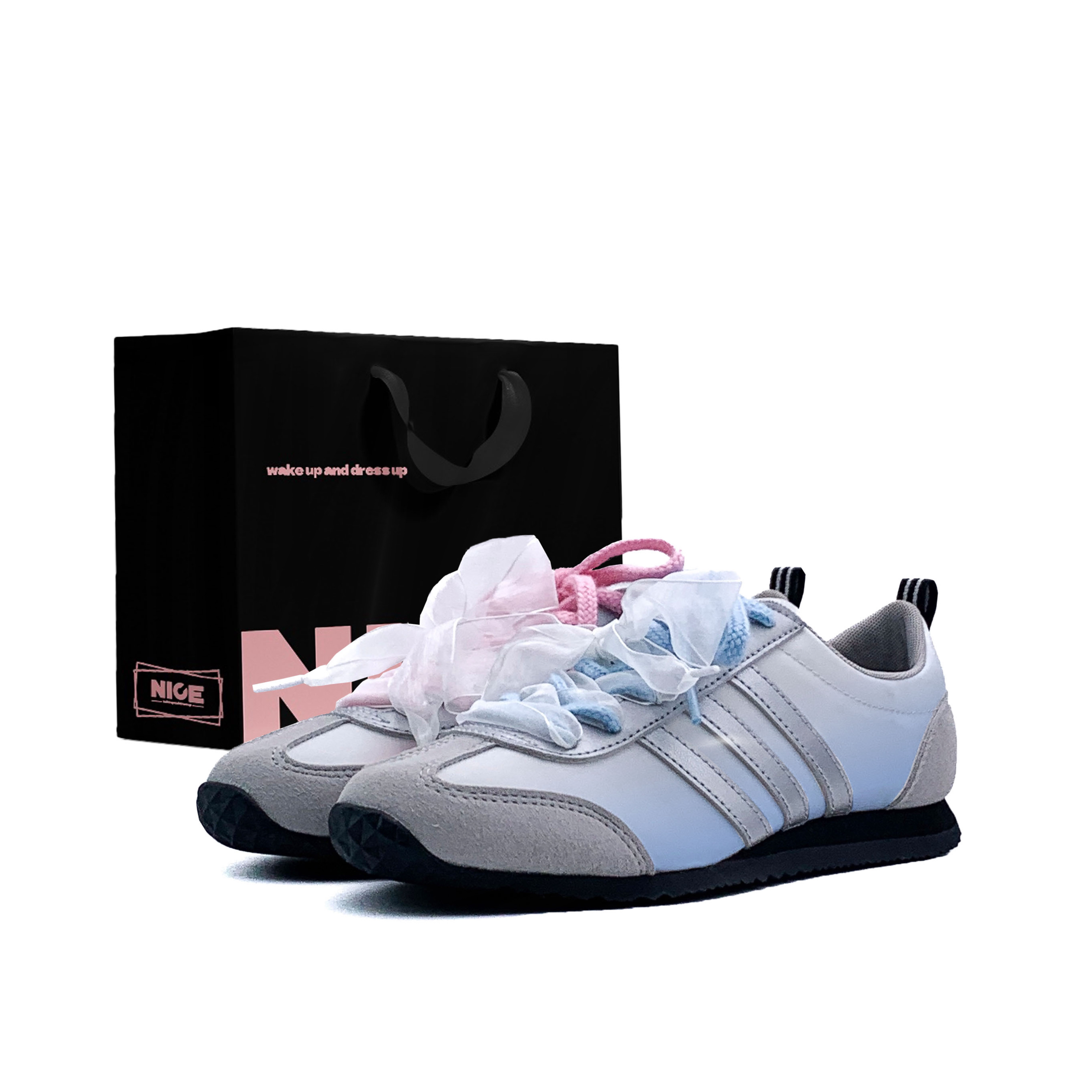 Adidas VS JOG 2.0 Mismatched Illusion Silk Breathable And Slip Resistant Low top Casual Shoes Unisex Pink Blue