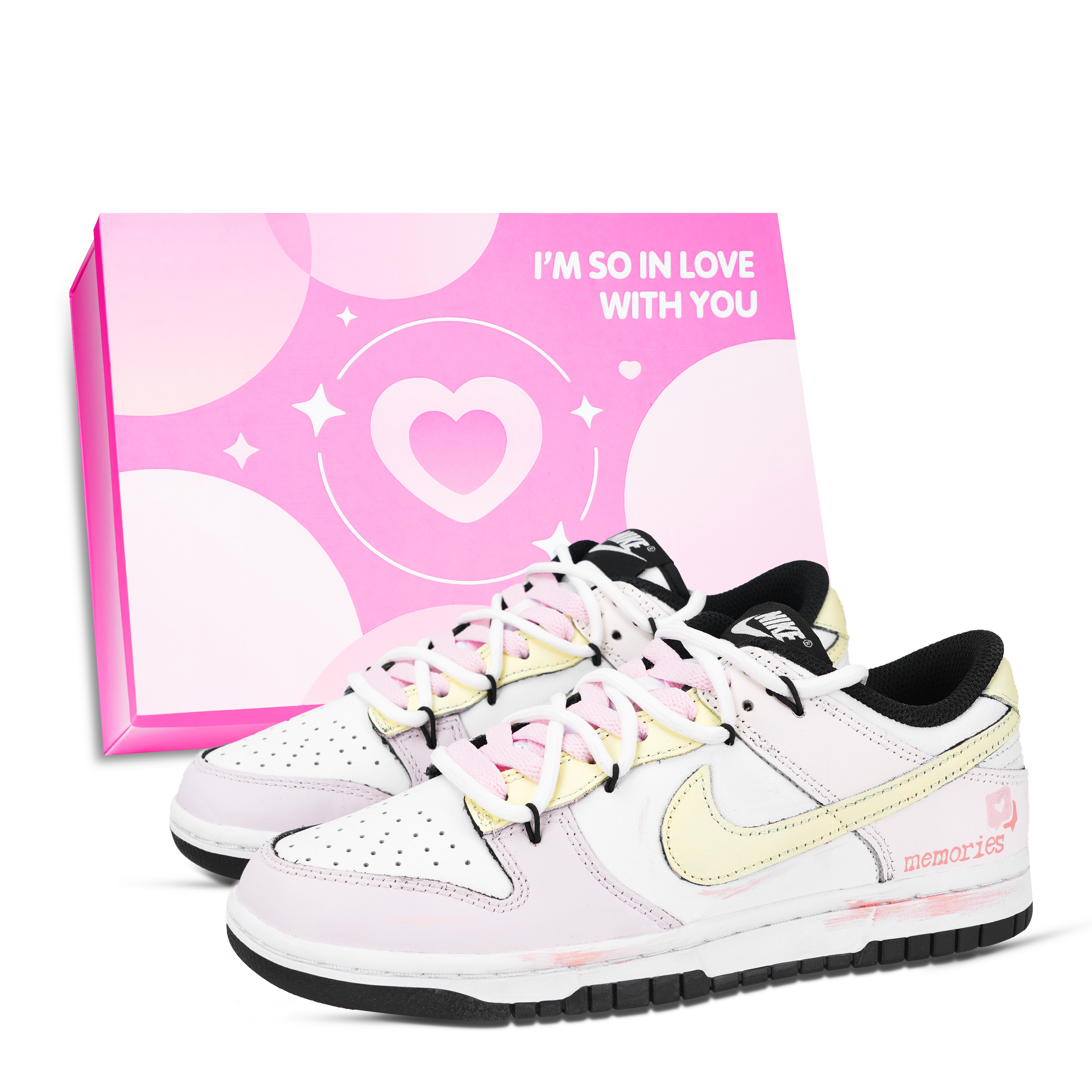 Nike Dunk Full Of Memories Abrasion Resistant Low top Skateboard Shoes Unisex Yellow Pink White