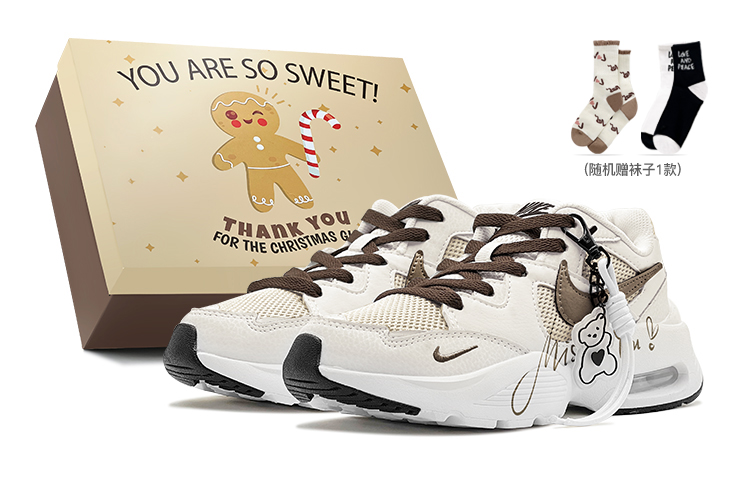 Nike Air Max Fusion Christmas, Maillard Style, Coffee Bear, Detachable Charm Low Top Casual Shoes Women's Brown White