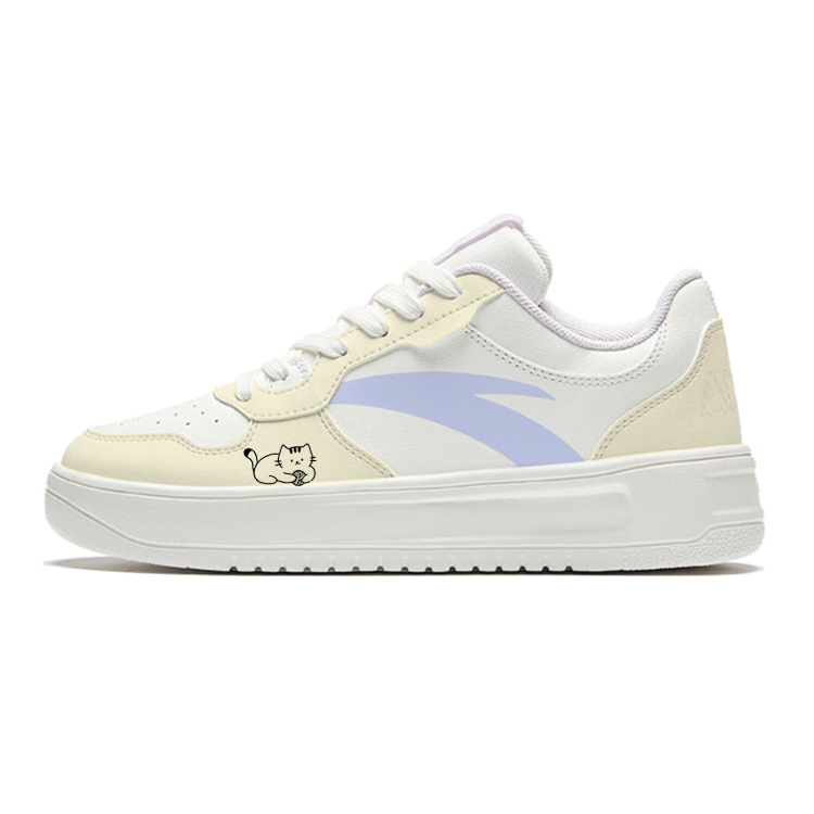 Anta Life Collection Anti Slip Wear Resistant Low Top Skateboard Shoes Women's White Yellow