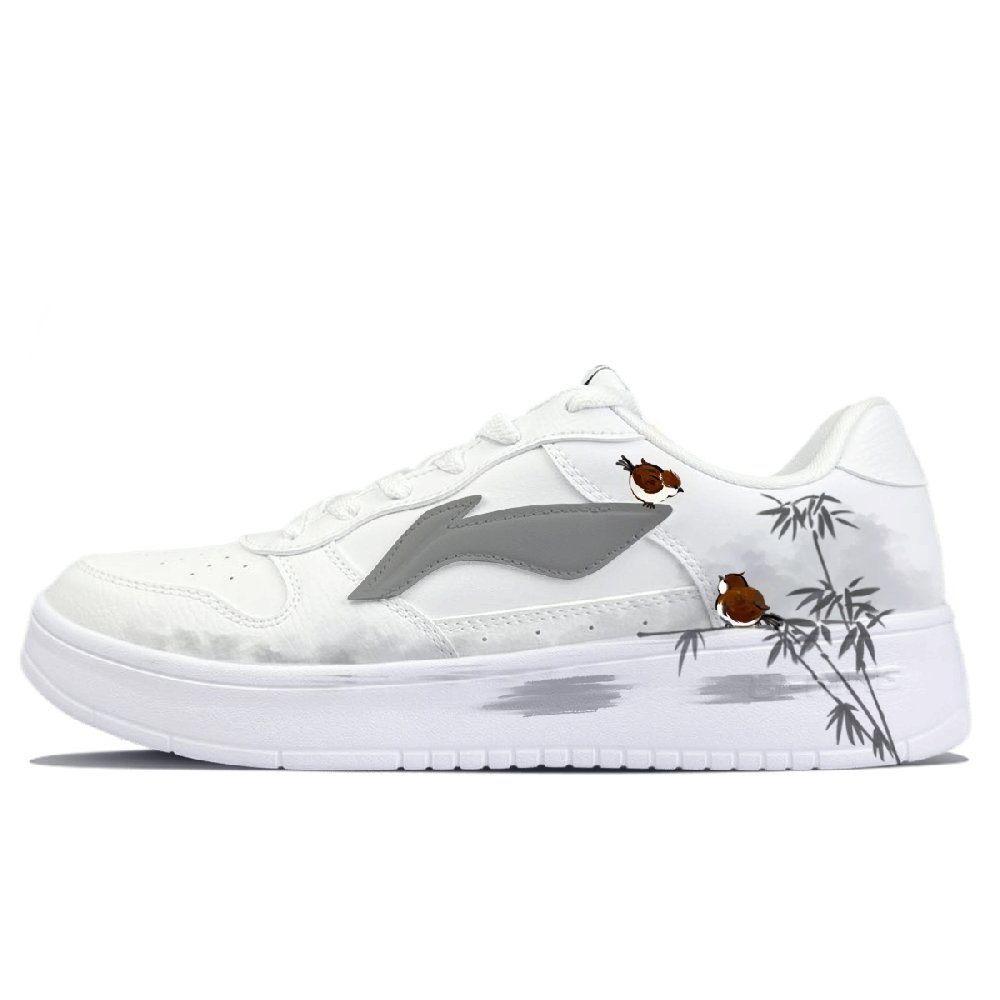 LiNing Pontoon Boats Anti-Slip And Wear-Resistant Height Increasing Low-Top Skateboard Shoes Men's Gray White