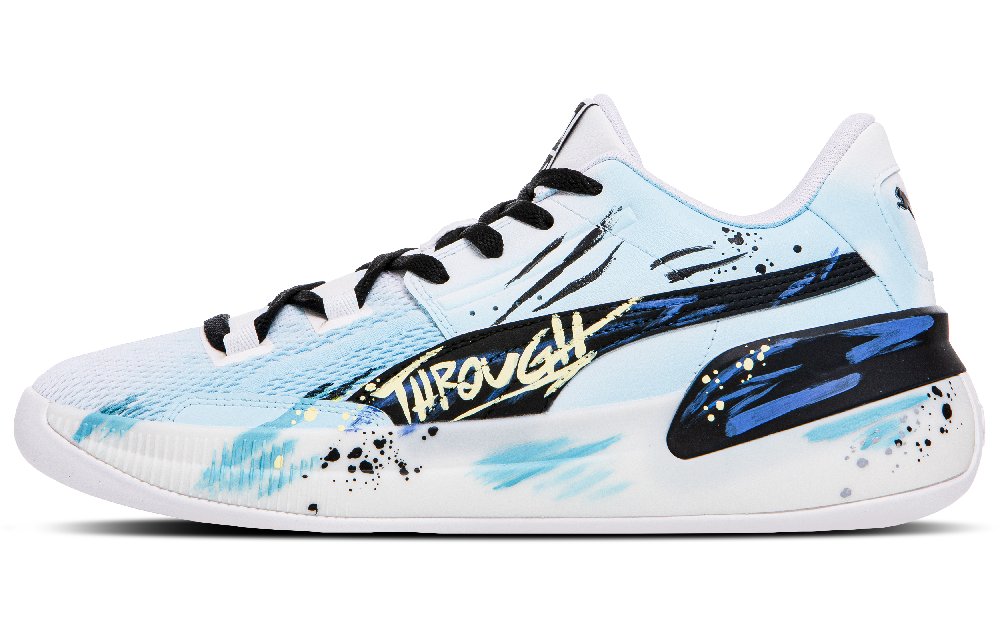 PUMA Clyde Hardwood Cushioned Slip-Resistant Breathable Low-Top Basketball Shoes Men's White Blue