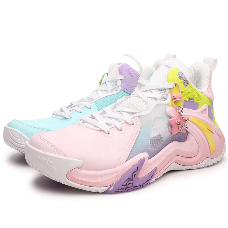 Anta Airspace 4 Abrasion Resistant Breathable Low Top Basketball Shoes Men's Pink Blue Mismatched
