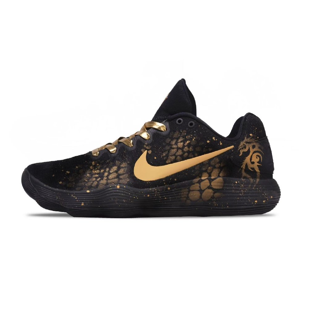Nike Hyperdunk 2017 Golden Dragon Abrasion Resistant Low Top Basketball Shoes Unisex Black Gold
