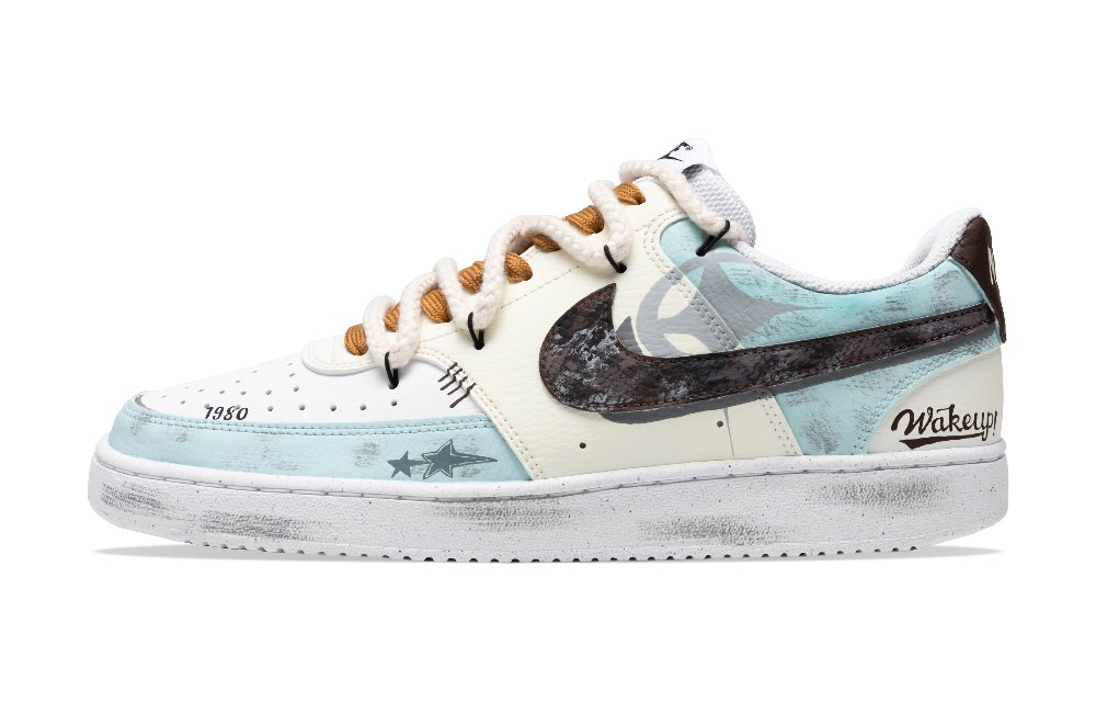 Nike Court Vision 1 Skateboard Shoes Men Low-Top Blue Brown