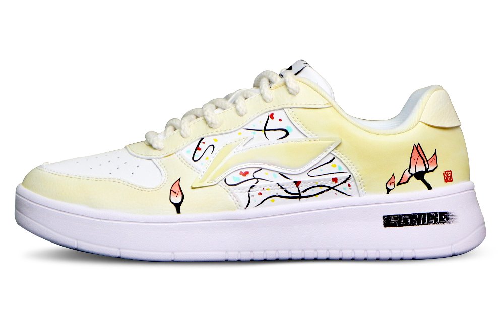 LiNing Sports Life Collection Anti-Slip And Wear-Resistant Breathable Low-Top Skateboard Shoes Men's White Yellow