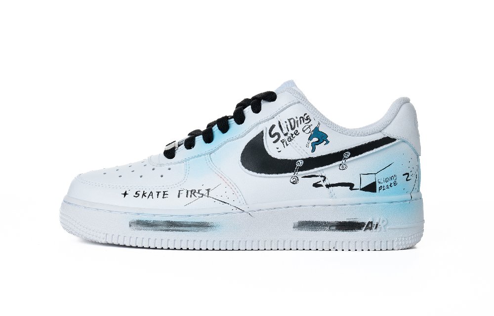 Nike Air Force 1 Skateboarding Youth Coverage Wear-Resistant Low-Top Skateboard Shoes Men's White Blue