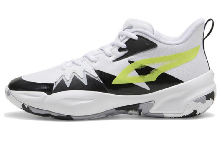PUMA Genetics Cushioning Slip Resistant Mid Top Basketball Shoes Unisex White Black Green