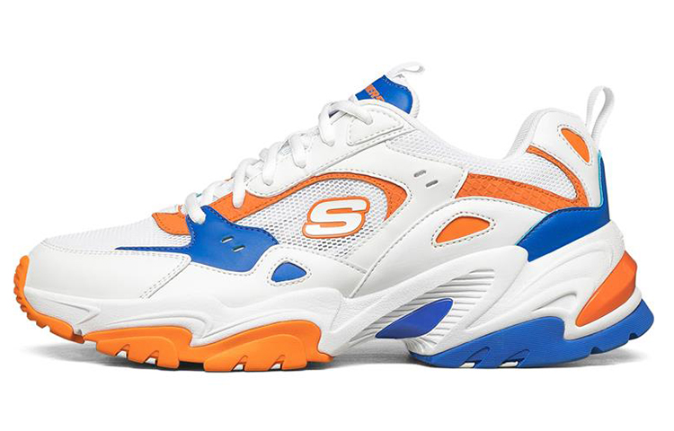Skechers Stamina V2 Cushioning Anti-Slip Wear-Resistant Breathability Low-Top Chunky Sneakers Men's White Orange Blue