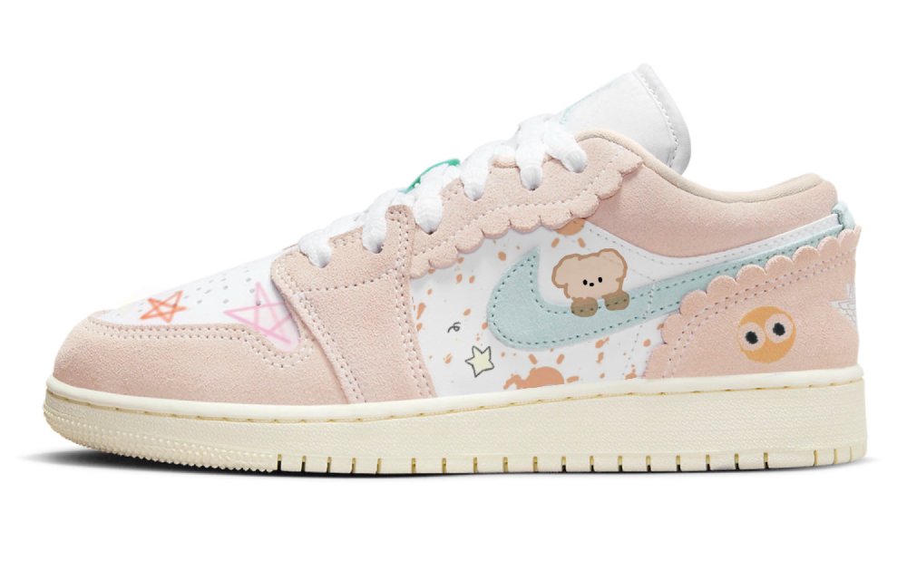 Jordan Air Jordan 1 Low Anti Slip Wear Resistant Low Top Skateboard Shoes GS Pink White