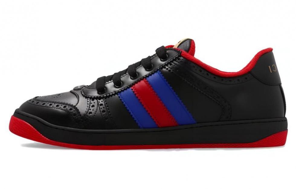 GUCCI Leather Screener Sneaker Black Blue Red