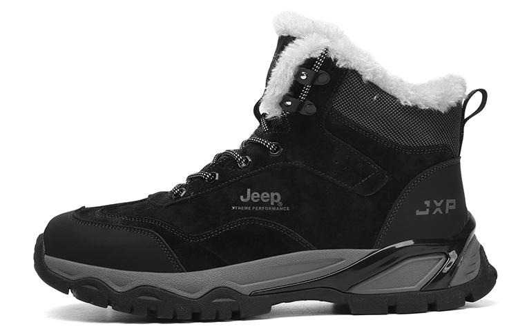 Jeep Fleece-Lined Warm Anti-Slip Wear-Resistant High-Top Outdoor Shoes Snow Boots Men's Black