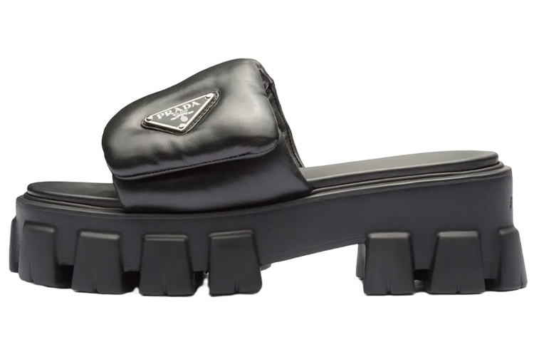 PRADA Soft Padded 55mm Strap Sandals Black Nappa Leather Women's