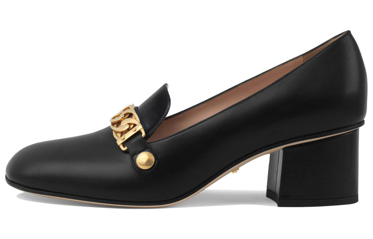 GUCCI Sylvie Chunky Heel High Heels 5.5cm Women's Black