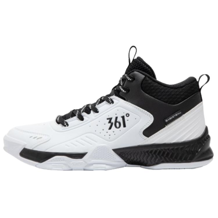 361° Anti-Slip Wear-Resistant Mid-Top Basketball Shoes Men's White Black