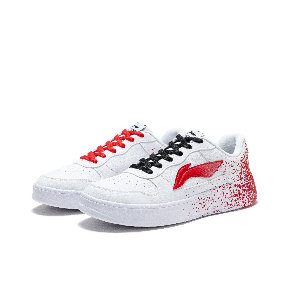 LiNing Pontoon Boats Slip Resistant, Abrasion Resistant, Breathable Low Top Skateboard Shoes Men's Red Black Mismatched