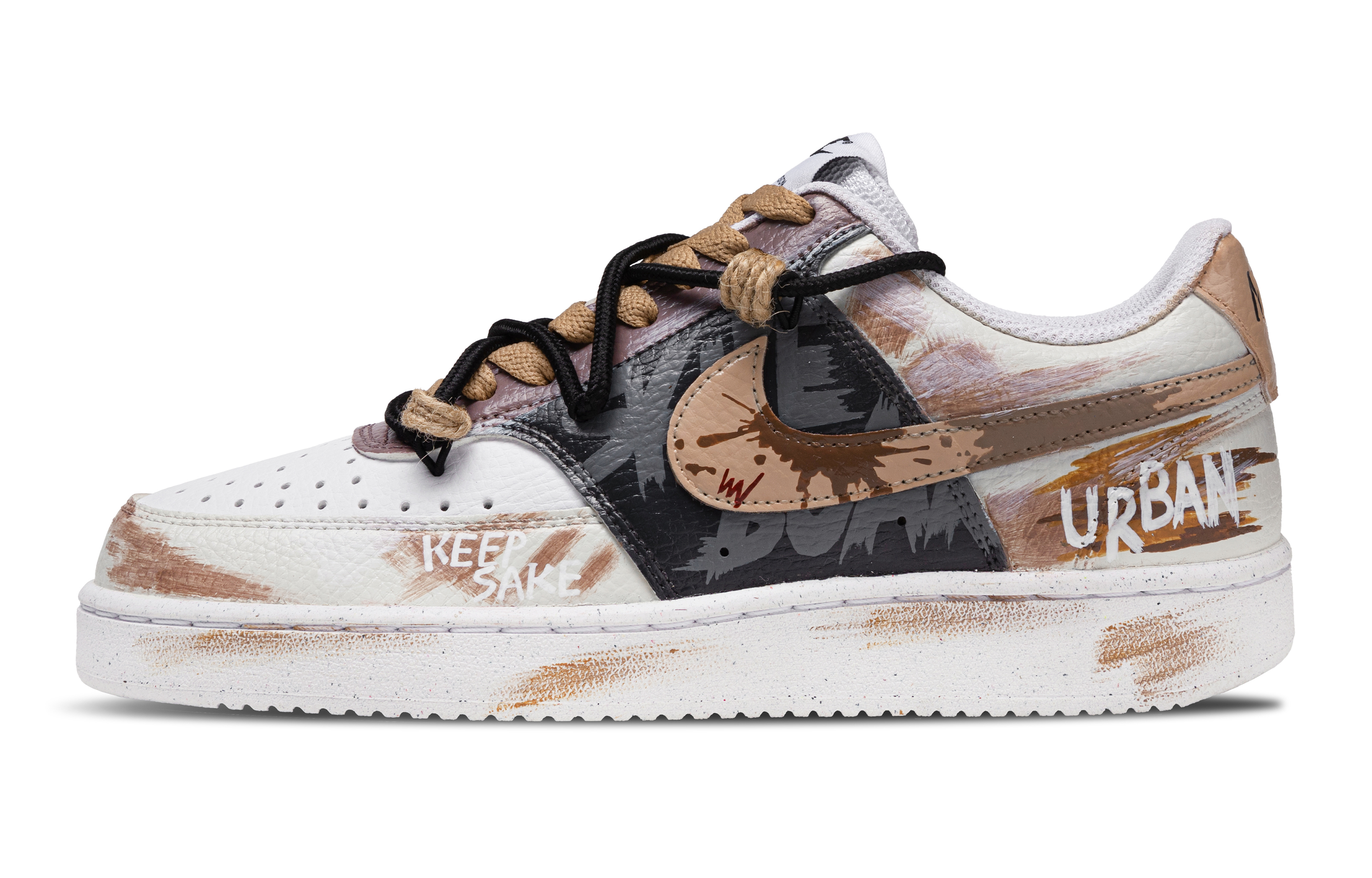 Nike Court Vision 1 Beast Low Top Skateboard Shoes Men's White Brown Black