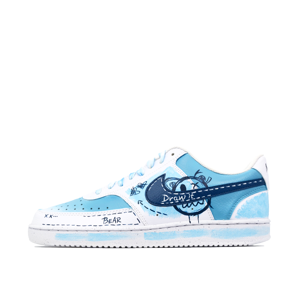 Nike Court Vision 1 Abrasion Resistant Low Top Skateboard Shoes Men's White Blue