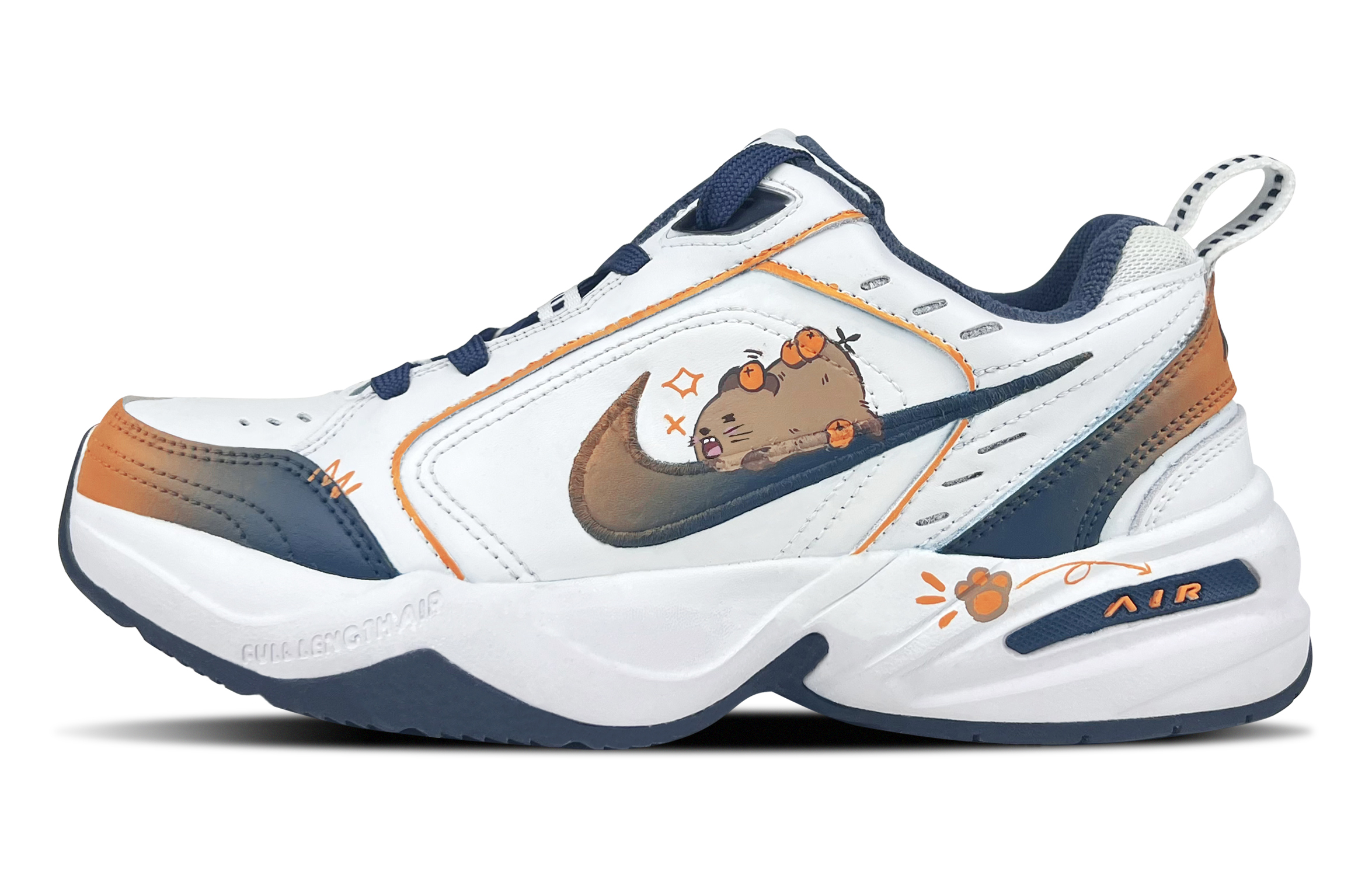Nike Air Monarch 4 Groundhog Special Box Shock Absorbers Low Top Chunky Sneakers Unisex White Orange Brown