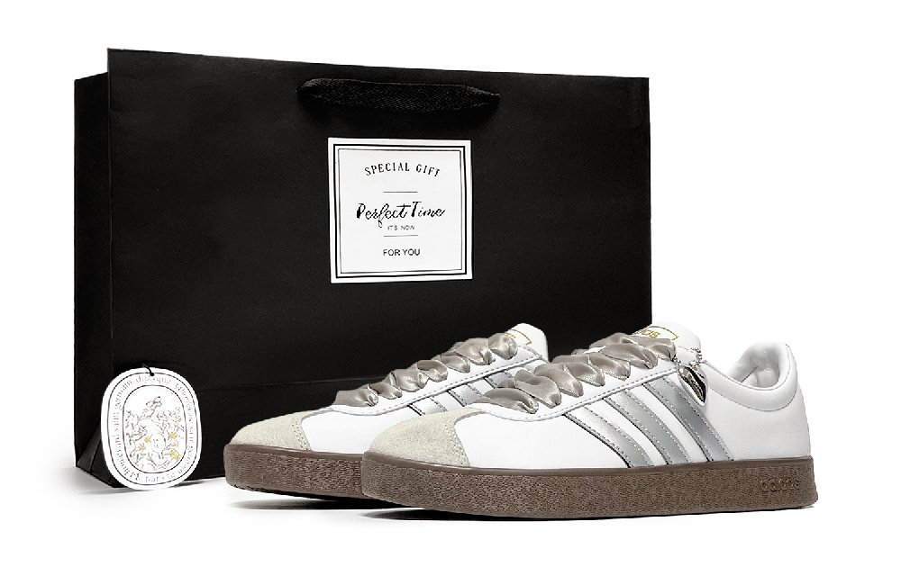 Adidas Neo VL Court 2.0 Silver Satin Abrasion Resistant Low Top Skateboard Shoes Unisex White Silver
