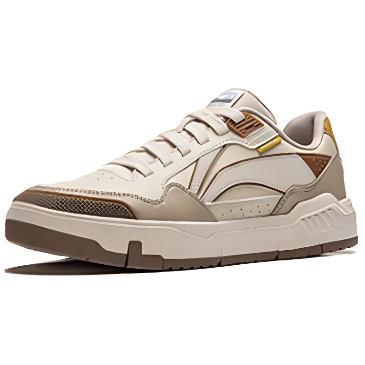 LiNing Common 80s Anti Slip Wear Resistant Low Top Skateboard Shoes Women's Beige Brown