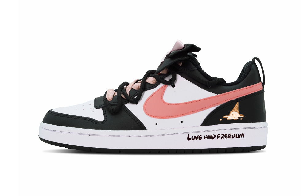 Nike Court Borough Puppy Fragment Anti-Slip Wear-Resistant Low-Top Skateboard Shoes Women's Rose Red Black White