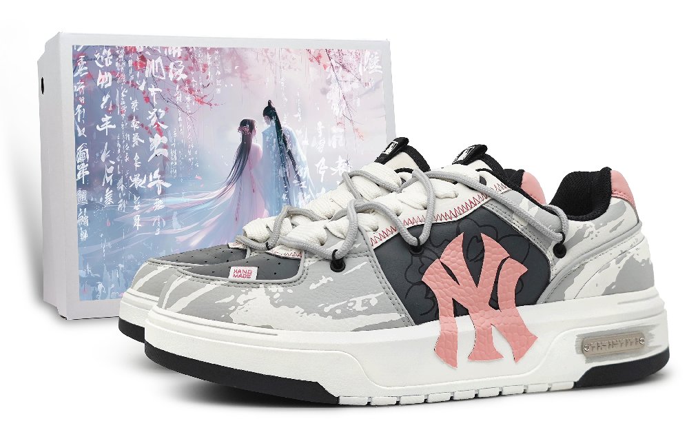 MLB New York Yankees Wear-Resistant Height Increasing Low-Top Skateboard Shoes Unisex Pink Gray