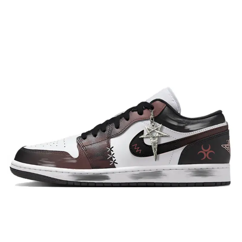 Jordan Air Jordan 1 Blood Moon Mystic Realm Abrasion Resistant Low Top Vintage Basketball Shoes Men's Black Red