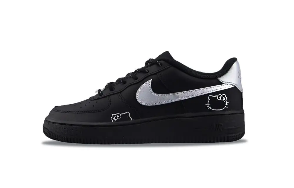 Nike Air Force 1 Wear resistant And Lightweight Low top Skateboard Shoes Unisex Black Silver
