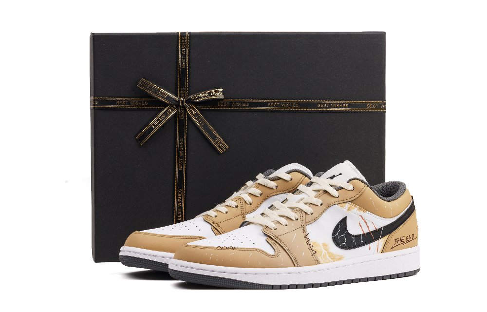 Jordan Air Jordan 1 Abrasion Resistant Low Top Vintage Basketball Shoes Unisex Khaki Yellow
