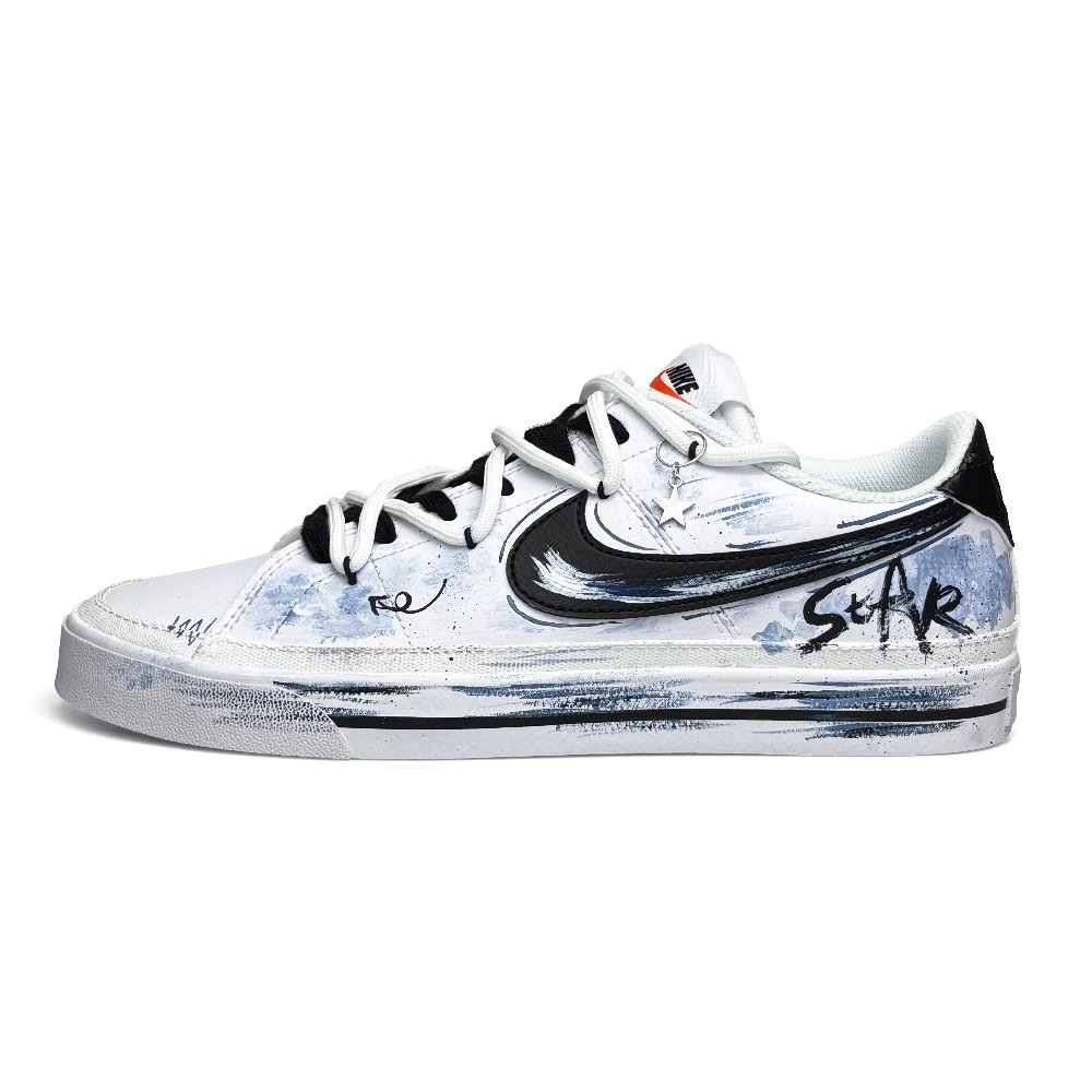 Nike Court Legacy Anti Slip Wear Resistant Low Top Skateboard Shoes Men's Black White