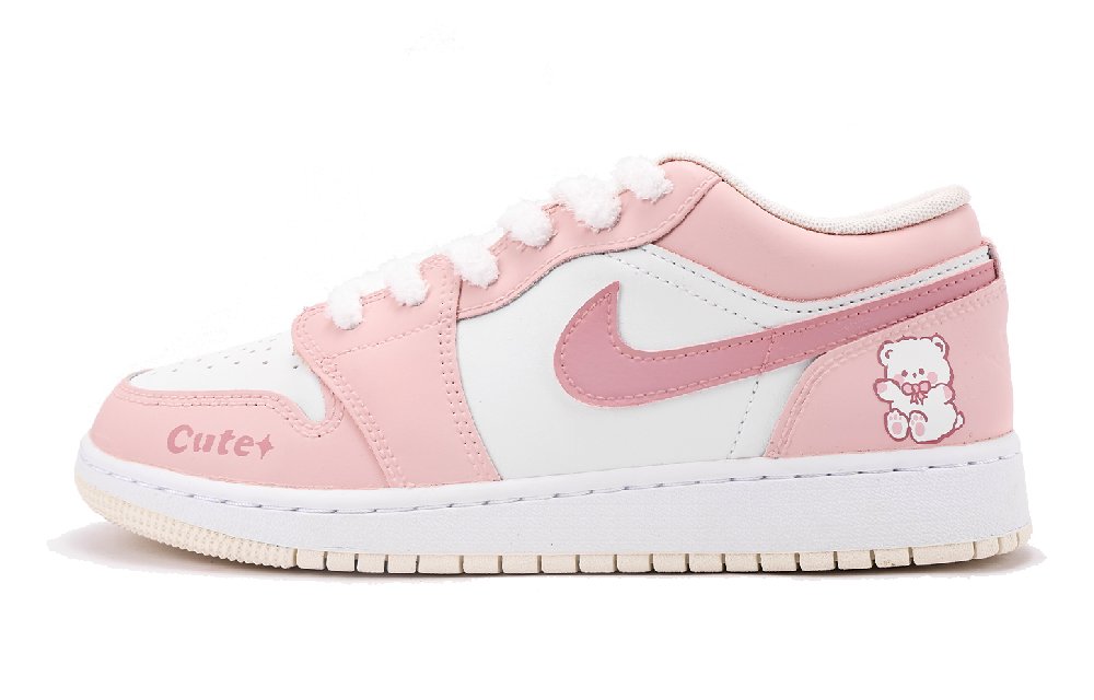 Jordan Air Jordan 1 Slip-Resistant Coverage Low-Top Vintage Basketball Shoes GS Pink White